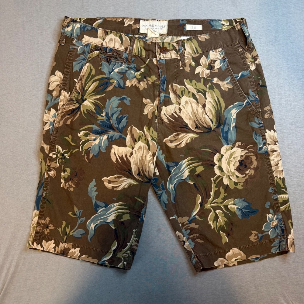 Denim & Supply Ralph Lauren Mens 30 Floral tropical Cotton Twill Chino Shorts